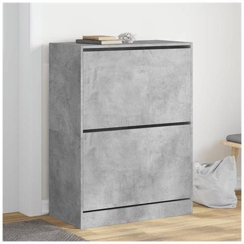 Scarpiera 2 Cassetti Ribaltabili Grigio Cemento 80x42x108 cm - Foto 2