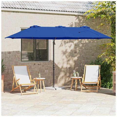 Ombrellone a braccio da giardino azzurro 372 x 198 x 243 cm - Foto 2