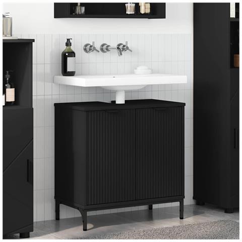 Armadio per Lavabo da Bagno con porta Nero 60,5 x 33,5 x 61 cm - Foto 2