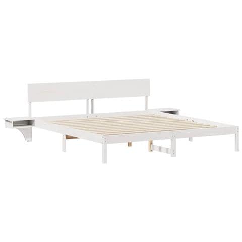 Rete letto con comodini Bianco Legno di pino massello - Foto 1