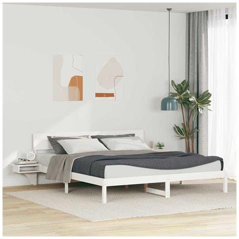 Rete letto con comodini Bianco Legno di pino massello - Foto 2