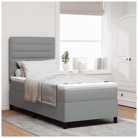 Letto a molle con materasso Grigio chiaro 100 x 200 cm Tessuto - Foto 2