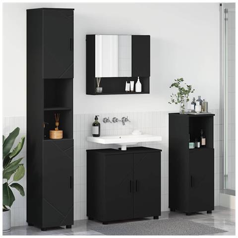 Set di mobili per il bagno con porta 4 pcs Nero 61 x 35 x 64 cm - Foto 2