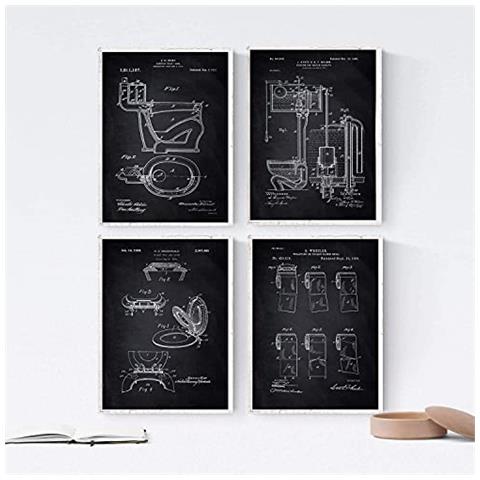 Set Di 4 Stampe Fogli Con Brevetti Del Wc, Colore Nero Poster Con Invenzioni E Brevetti Antichi, Scegli Il Colore Che Più Ti Piace Senza Cornice A3 - Foto 1