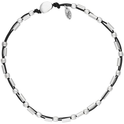Collana Girocollo In Pelle Nera E Placcata Argento 40cm - Foto 1