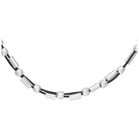 Collana Girocollo In Pelle Nera E Placcata Argento 40cm - Foto 4