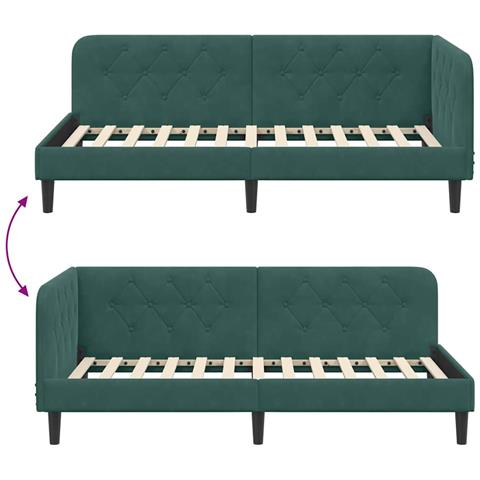 Cornice del letto ad angolo Verde Scuro 90 x 190 cm Velluto - Foto 9