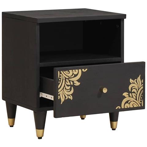 Armadio da Notte Nero 40 x 33 x 46 cm Legno di mango massello - Foto 2