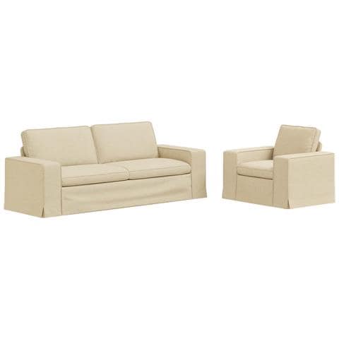 Divano 2 pcs Crema 182 x 80 x 82 cm Tessuto - Foto 1