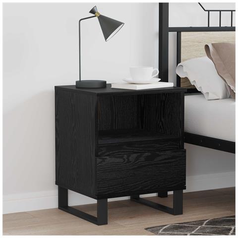 Armadietto per letto con cassetto Rovere Nero 40 x 35 x 50 cm - Foto 2
