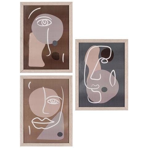 Set 3 Cornici Madison Con Stampe Line Art In Toni Naturali 21x30 Cm - Foto 1