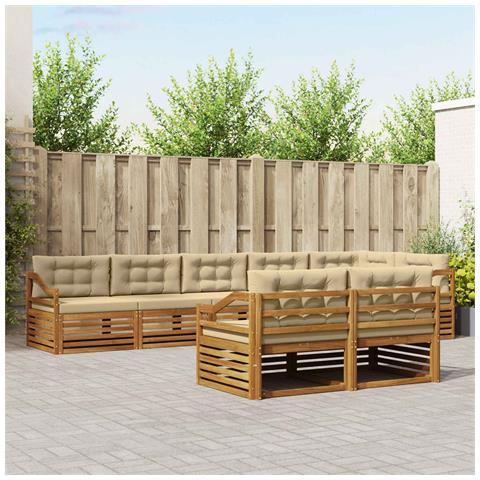 Set di divani da esterno con cuscino 8 pcs Naturale e Beige - Foto 2