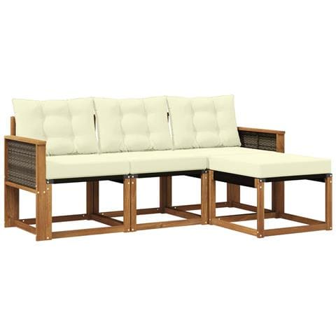 Set di divani da esterno con cuscino 4 pcs Naturale e Crema - Foto 1
