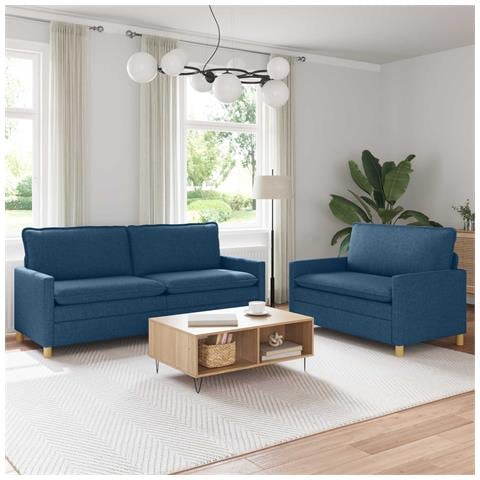 Set di divani 2 pz Blu Tessuto - Foto 2