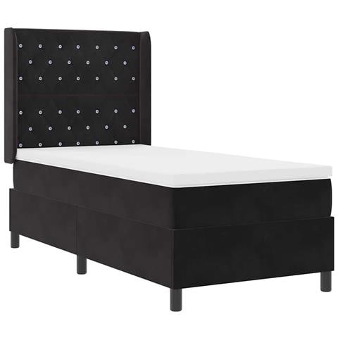 Letto a molle con materasso con led Nero 90 x 190 cm Velluto - Foto 1