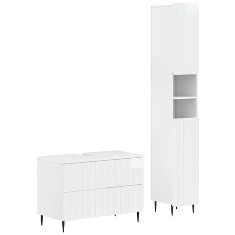 Set di Armadi da Bagno da 2 Pezzi ZWOLLE Bianco Lucido - Foto 1