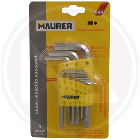 CHIAVI Esagonali MASCHIO IN SERIE MAURER 9 pz in acciaio con Astuccio PVC 