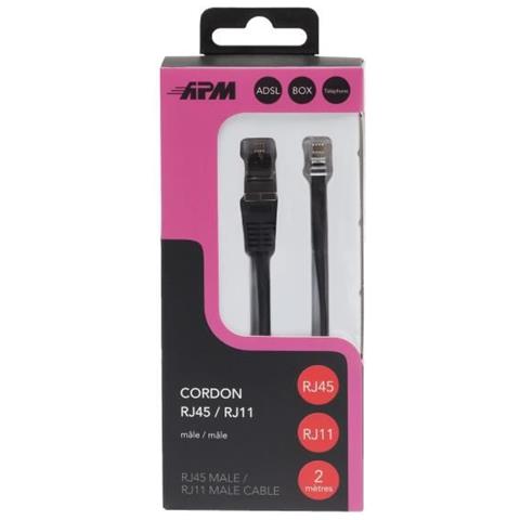 Cavo Adsl Rj11 / Rj45 - Maschio / Maschio - Nero - 2m - Foto 2