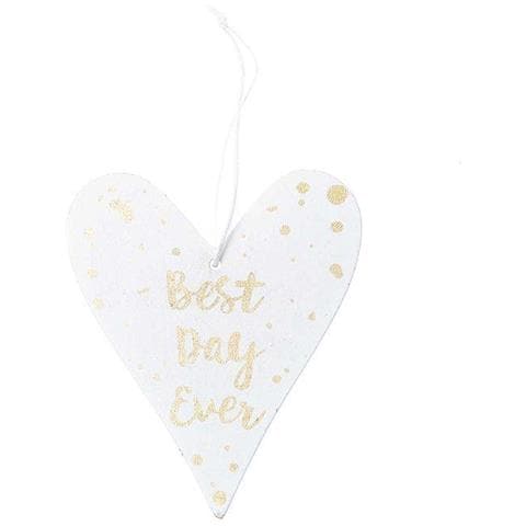 Ciondolo A Cuore In Legno Bianco Con Scritta In Oro - Best Day Ever - Foto 1