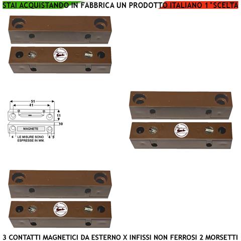 Sensore Magnetico Da Esterno 3 Pezzi Antifurto Contatto Reed Sottovuoto Uscita Nc Sensibilità Magnetica 13 Mm Tensione - Foto 1