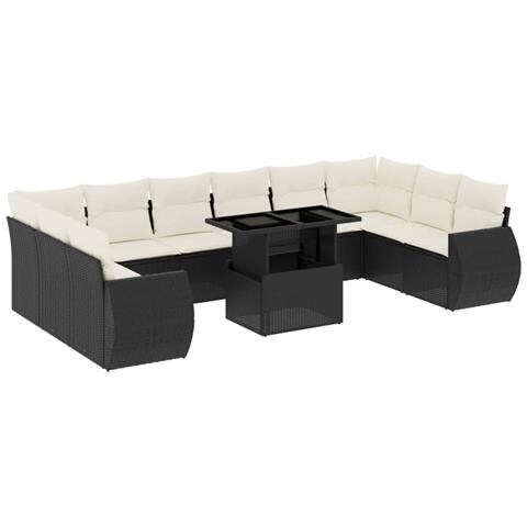 Set Divani Da Giardino 11 Pz Con Cuscini In Polyrattan Nero - Foto 2