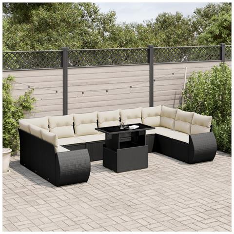 Set Divani Da Giardino 11 Pz Con Cuscini In Polyrattan Nero - Foto 1