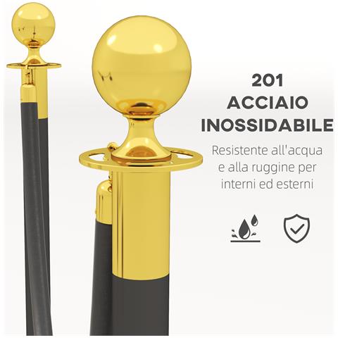 Colonnine Segnapercorso in Acciaio Inox con Corda Vellutata Nera di 1.5 m e Base Riempibile, Ø32x96 cm - Foto 2