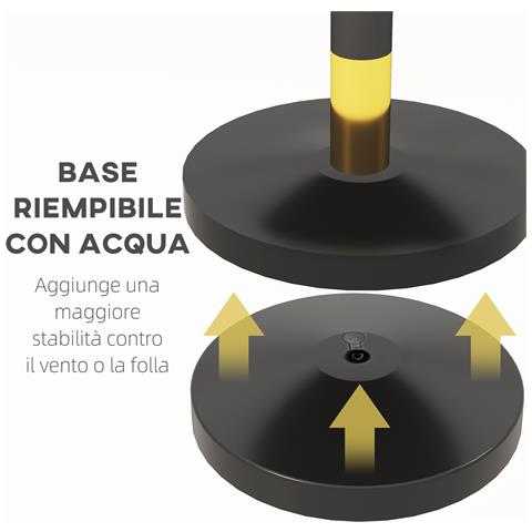 Colonnine Segnapercorso in Acciaio Inox con Corda Vellutata Nera di 1.5 m e Base Riempibile, Ø32x96 cm - Foto 6