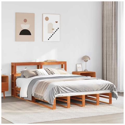 Giroletto Con Testiera Marrone Cera 120x190 Cm Massello Pino - Foto 1