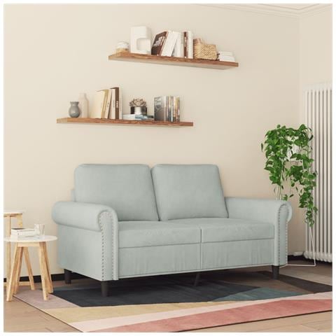 Divano A 2 Posti Grigio Chiaro 120 Cm In Velluto - Foto 3