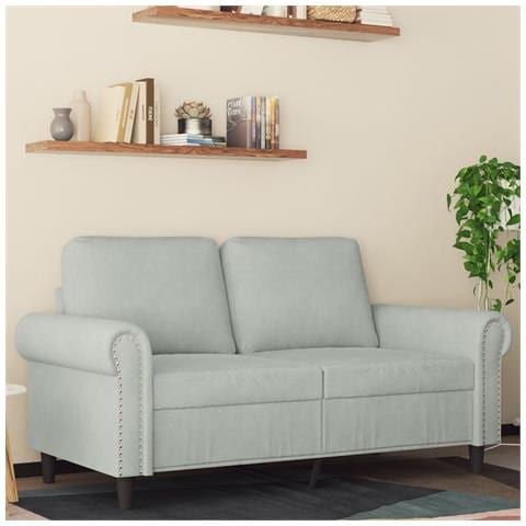 Divano A 2 Posti Grigio Chiaro 120 Cm In Velluto - Foto 1