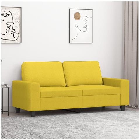 Divano A 2 Posti Giallo Chiaro 140 Cm In Tessuto - Foto 1