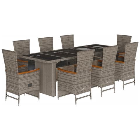 Set Da Pranzo Da Giardino 9 Pz Con Cuscini In Polyrattan Grigio - Foto 2
