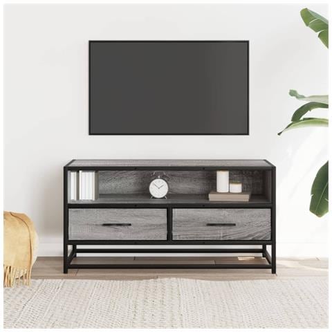 Mobile Tv Grigio Sonoma 80x34,5x40 Cm Legno Multistrato Metallo - Foto 3
