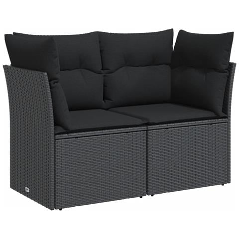 Divano Da Giardino Con Cuscini A 2 Posti Nero In Polyrattan - Foto 1
