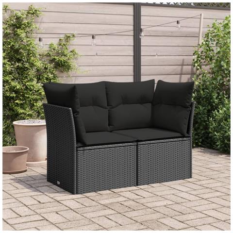 Divano Da Giardino Con Cuscini A 2 Posti Nero In Polyrattan - Foto 2