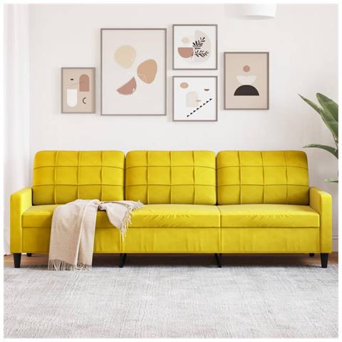 Divano A 3 Posti Giallo 210 Cm In Velluto - Foto 8
