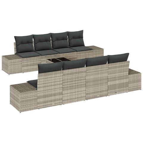 Set da giardino da 7 pezzi con cuscini grigio chiaro in polyrattan - Foto 1