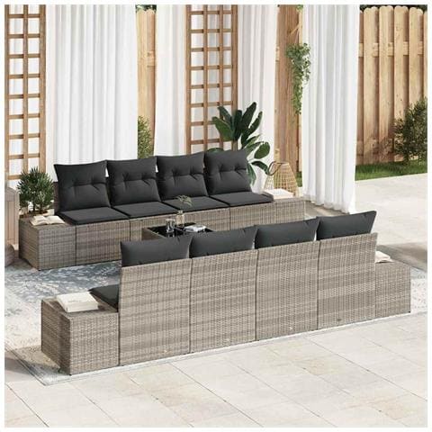 Set da giardino da 7 pezzi con cuscini grigio chiaro in polyrattan - Foto 2