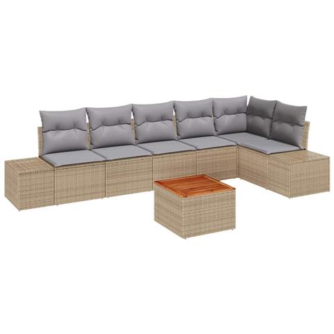 Set di divani da giardino da 7 pezzi con cuscini Beige Polyrattan Acacia - Foto 1