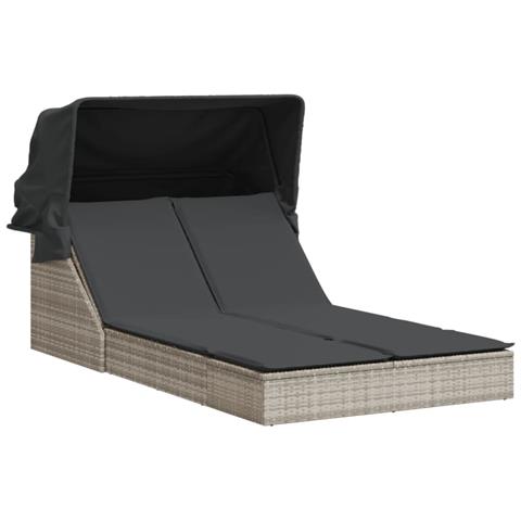 Lettino Doppio Baldacchino e Cuscini Grigio Chiaro Polyrattan - Foto 1