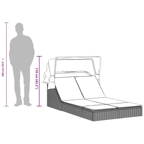 Lettino Doppio Baldacchino e Cuscini Grigio Chiaro Polyrattan - Foto 9