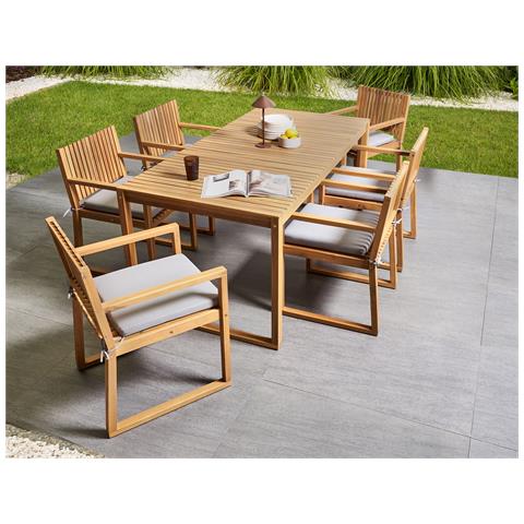Set Da Pranzo Da Giardino 8 Posti Sassari Premium Con Cuscini Legno Di Acacia Certificato Grigio Chiaro - Foto 1