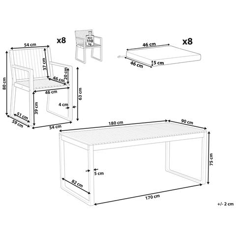 Set Da Pranzo Da Giardino 8 Posti Sassari Premium Con Cuscini Legno Di Acacia Certificato Grigio Chiaro - Foto 7