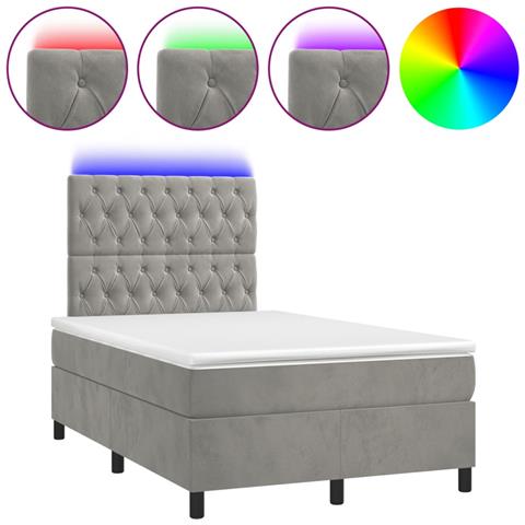 Letto a Molle Materasso e LED Grigio Chiaro 120x190 cm Velluto - Foto 1