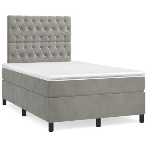 Letto a Molle Materasso e LED Grigio Chiaro 120x190 cm Velluto - Foto 2