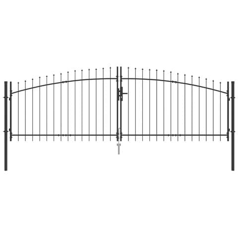 Cancello da Giardino con Punta a Lancia a Due Ante Grigio 125x400 cm Acciaio - Foto 1