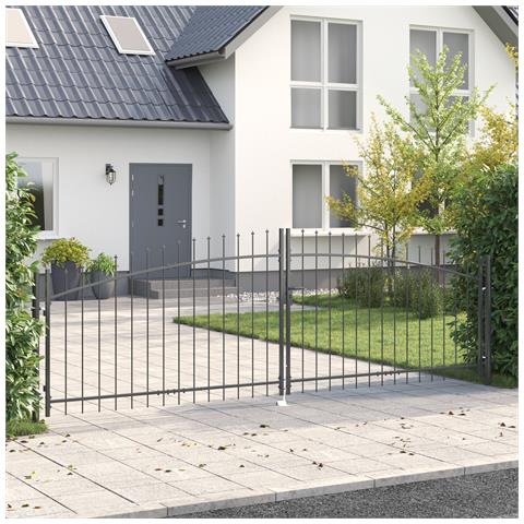 Cancello da Giardino con Punta a Lancia a Due Ante Grigio 125x400 cm Acciaio - Foto 2