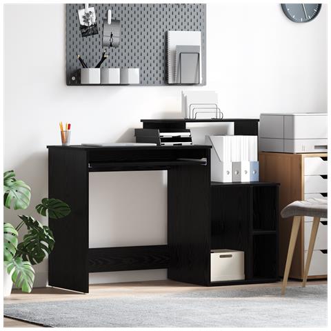 Scrivania con spazio di archiviazione Rovere Nero 120,5x44x88,5 cm Legno ingegnerizzato - Foto 2