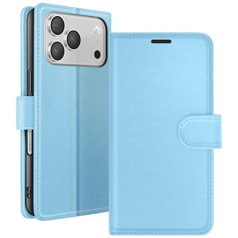 Custodia A Portafoglio Per Iphone 17 Pro Max Con Supporto E Linguetta Magnetica, Azzurro - Foto 1